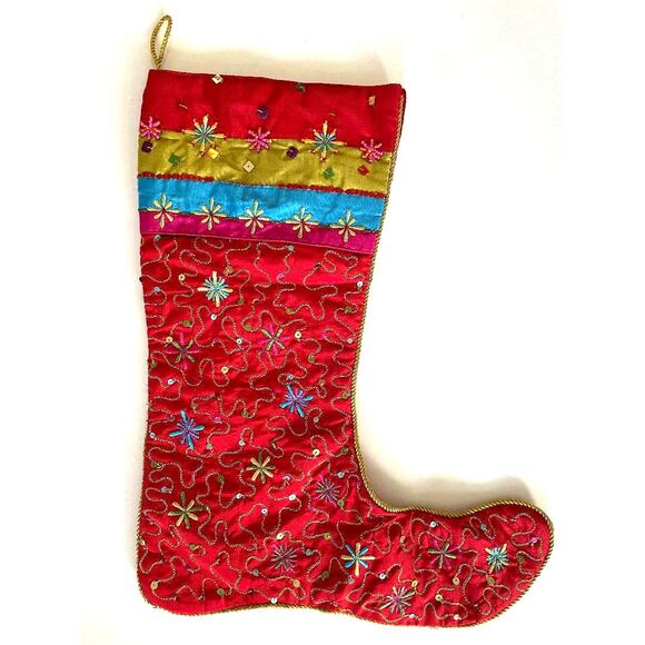 Pier‎ 1 Christmas Stocking Sequins & Beads with Gold Threading/Cording - Picture 1 of 3